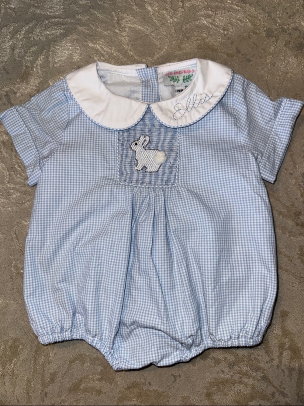 Monogrammed “Ellis” Blue Gingham Easter Bunny Bubble